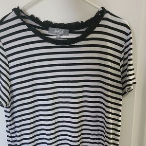 Marled Black and White Ruffle Trim Top